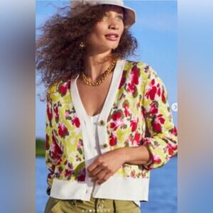 CAbi Women's Floral Cardigan - Pink, Yellow, Green, and White